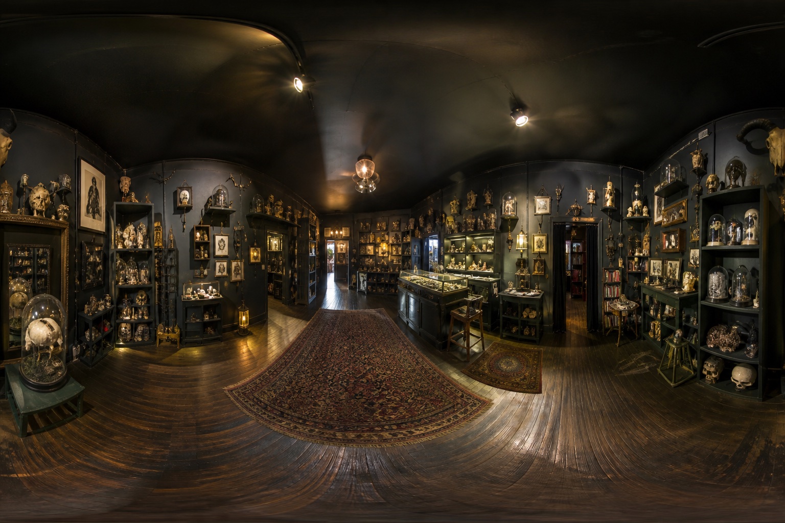 Fisheye 360 interior of a weird boutique