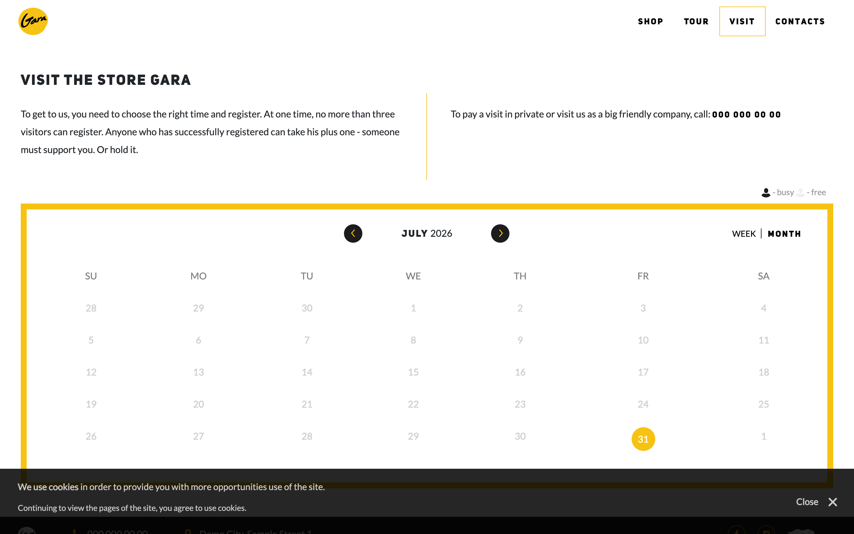 Gara visit booking calendar interface