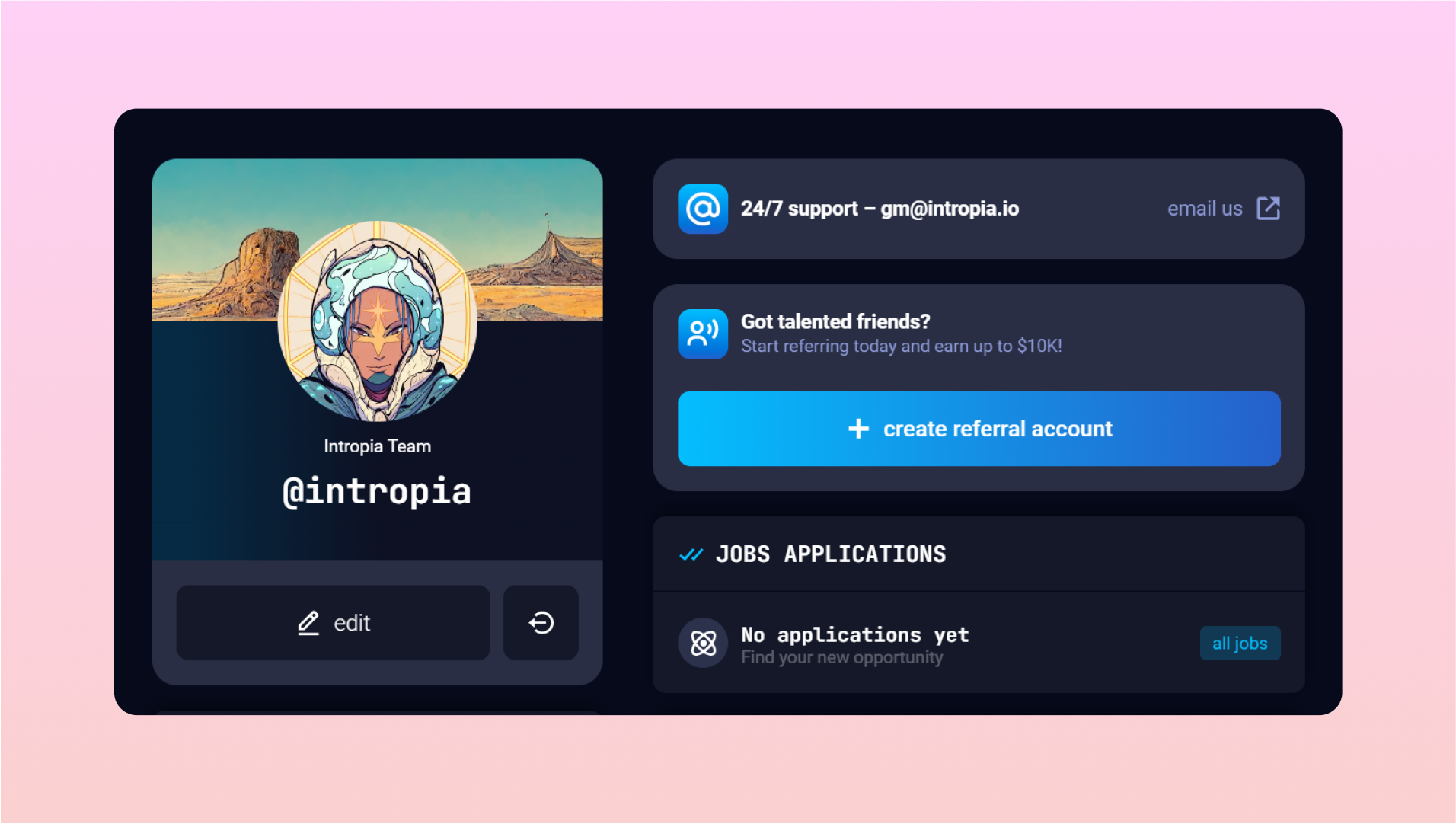 Intropia profile with illustrated banner and avatar