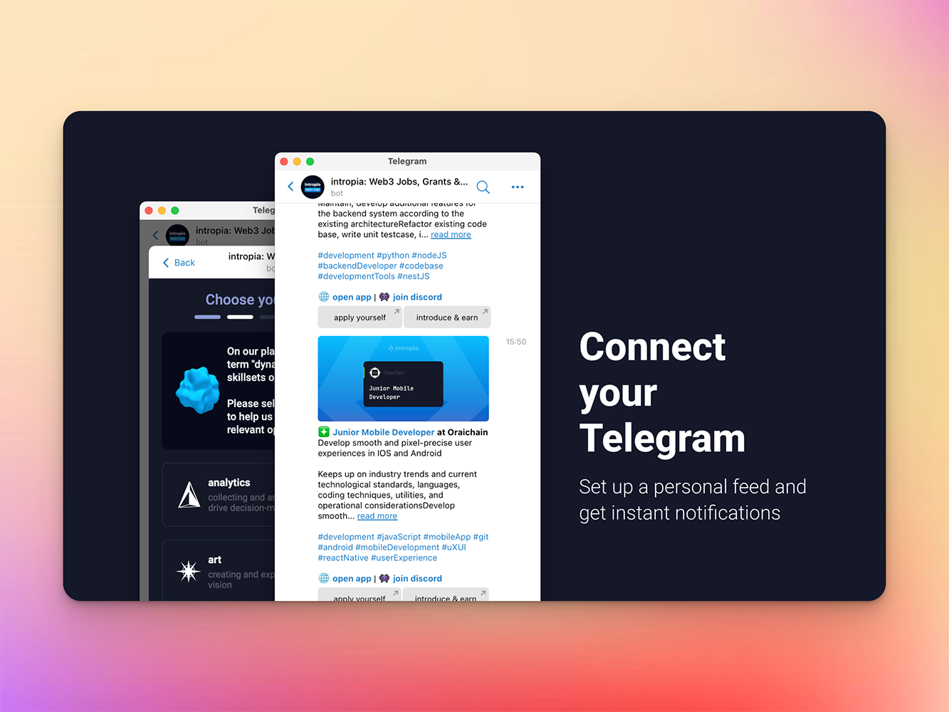 Intropia Telegram bot with personal Web3 jobs feed