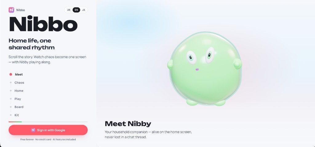 Nibbo landing Meet chapter with generative Nibby companion