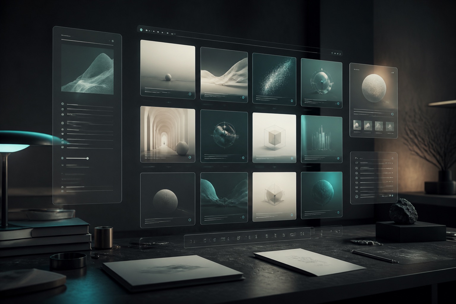 Content management panels for a VR art catalog