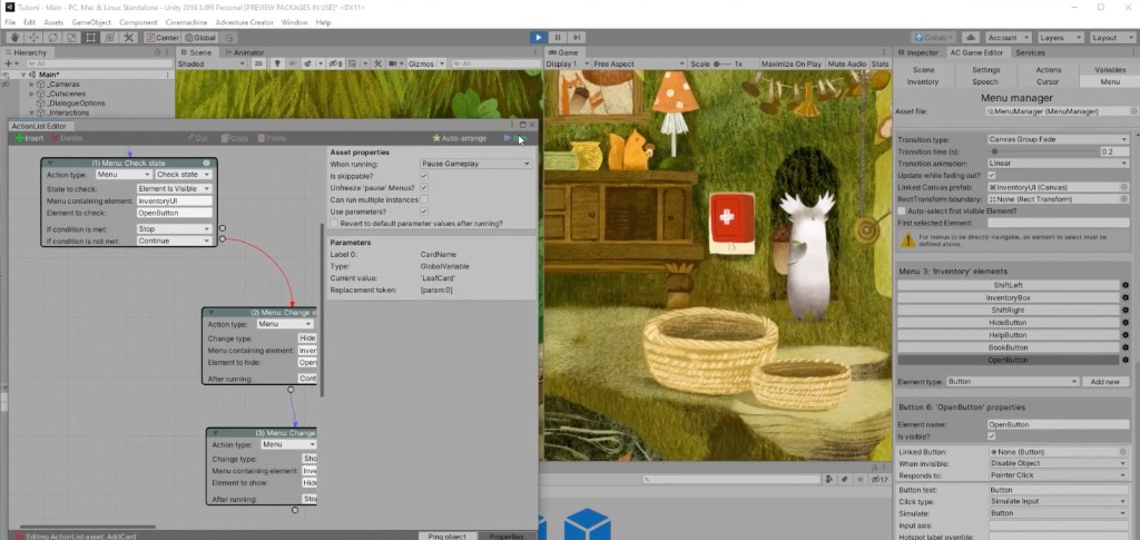 Unity Adventure Creator Menu Manager for Tukoni inventory UI