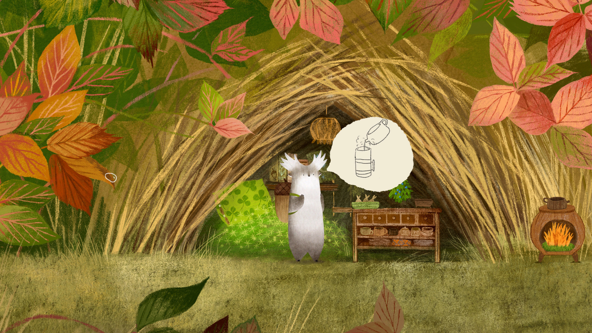 Tukoni forest scene with hand-drawn trees and soft light
