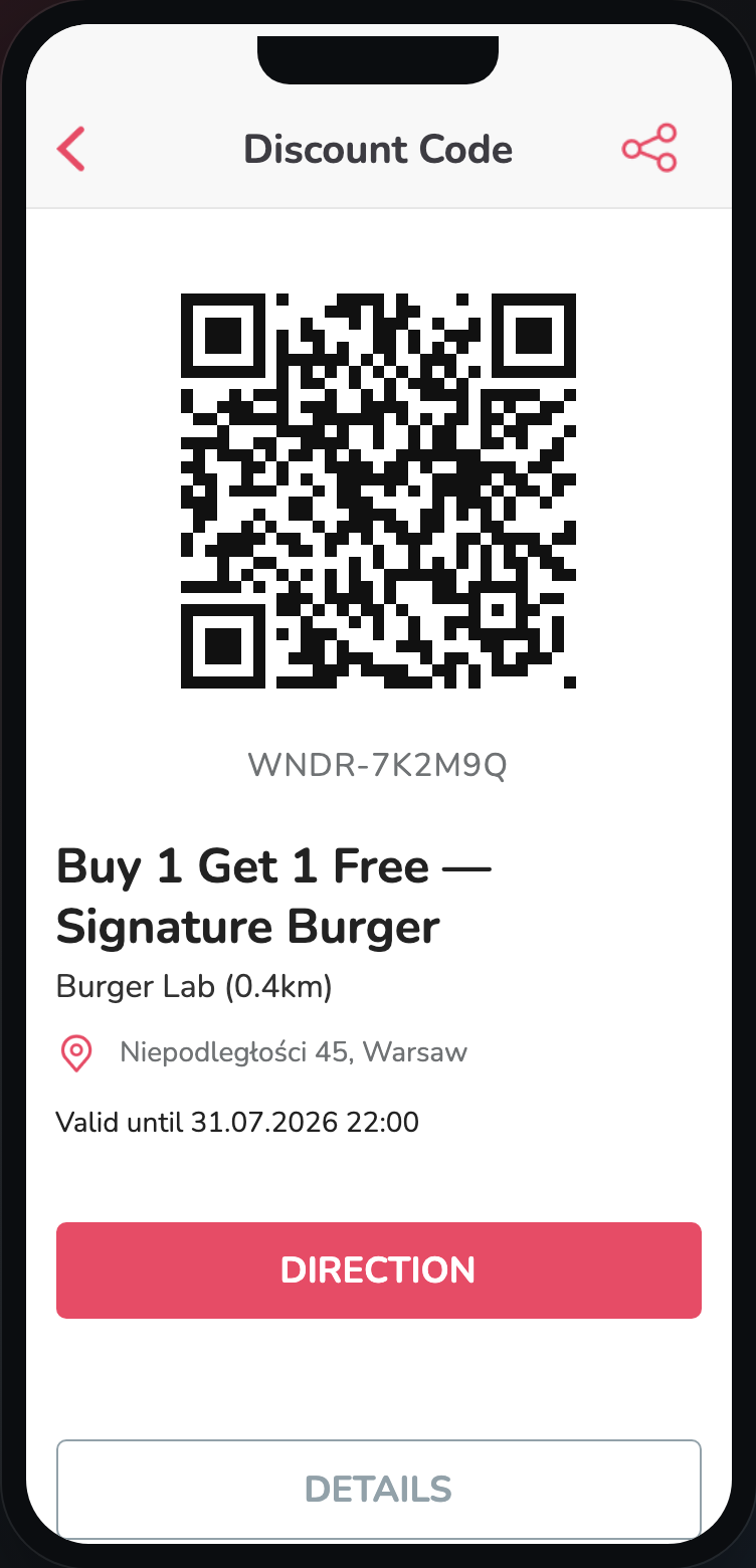 Wondr Discount Code QR screen